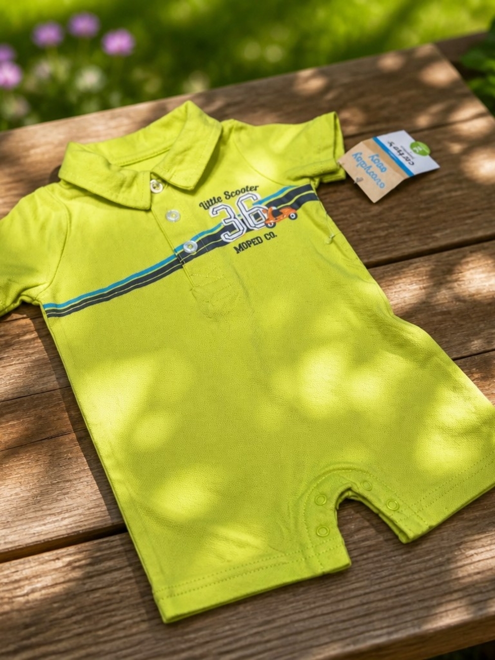 Carters Little Scooter Lime Green Polo Romper 3 Months Baby Boy